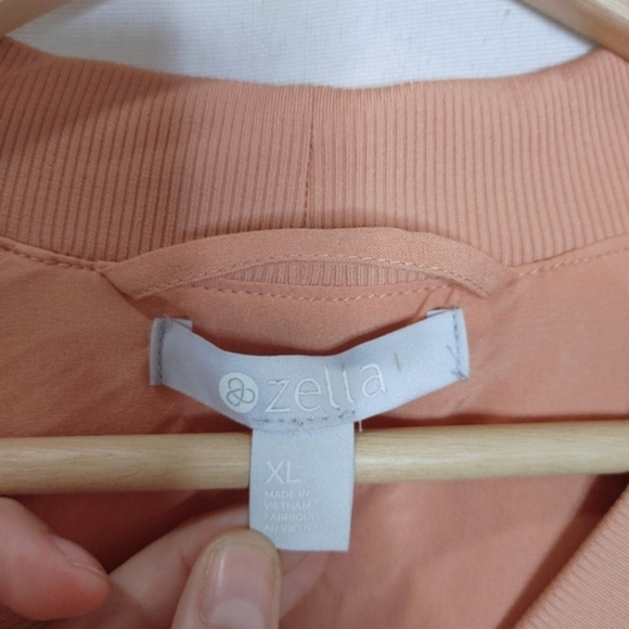 Zella Bomber Jacket Longline Peach Orange Full Zip Long Sleeve Light Athletic XL - Picture 6 of 9